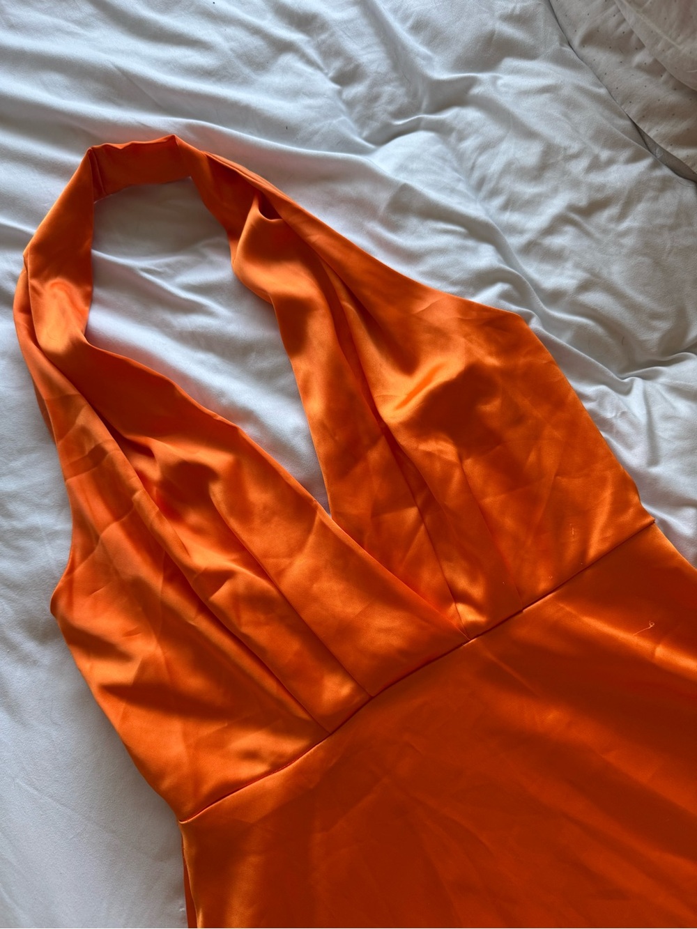 Halter Satin Mini Dress in Vibrant Orange